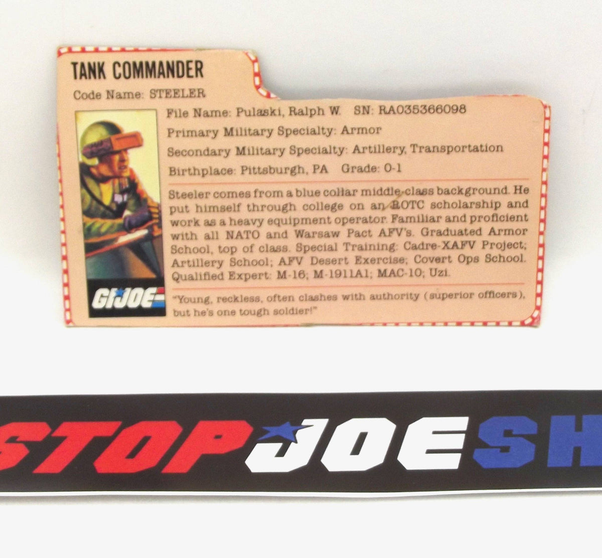 1982-83 VINTAGE ARAH G.I. JOE STEELER V1 FILE CARD (a) – THE G.I.