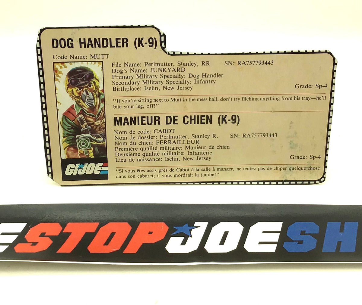 1984 VINTAGE ARAH MUTT & JUNKYARD V1 FRENCH CANADIAN FILE CARD – THE G.I.  JOE SHOP @ ONESTOPJOESHOP.COM