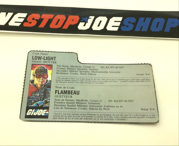 1986 VINTAGE ARAH LOW LIGHT V1 FRENCH CANADIAN FILE CARD