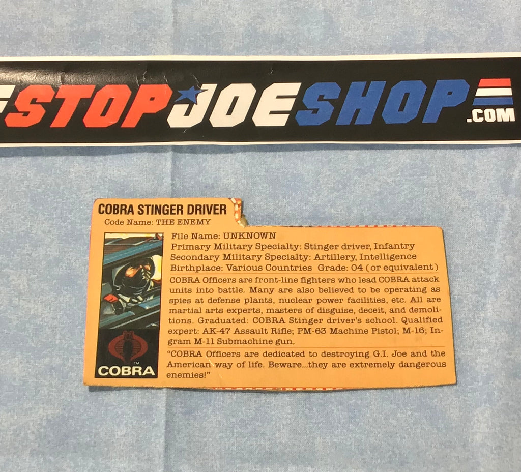 1984 VINTAGE ARAH STINGER DRIVER V1 FILE CARD (j)