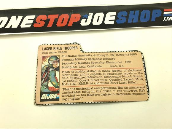1982 VINTAGE ARAH G.I. JOE FLASH V1 COMMANDER OFFER FILE CARD