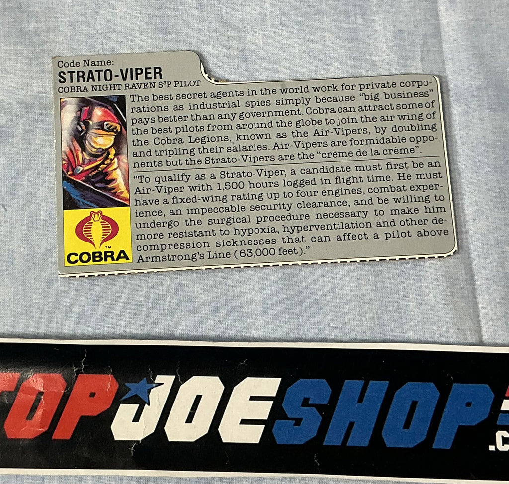 1986 VINTAGE ARAH STRATO-VIPER V1 BROWN BACK FILE CARD