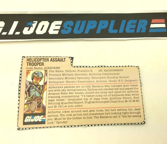 1983 VINTAGE ARAH G.I. JOE AIRBORNE V1 FILE CARD (k)