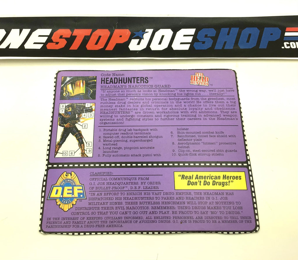 1992 VINTAGE ARAH DEF HEADHUNTERS V1  FILE CARD