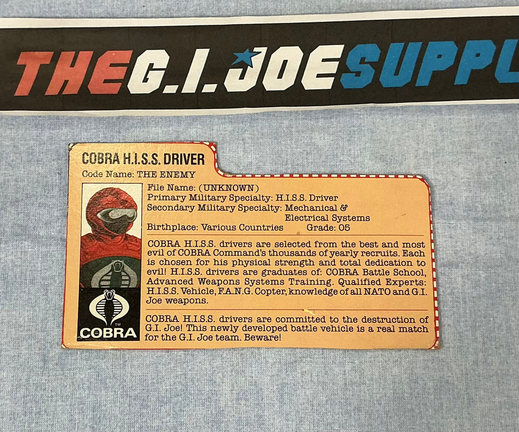 1983 VINTAGE ARAH COBRA H.I.S.S. HISS TANK DRIVER V1 FILE CARD (k)
