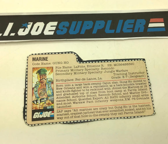 1983 VINTAGE ARAH G.I. JOE GUNG HO V1 FILE CARD (n)