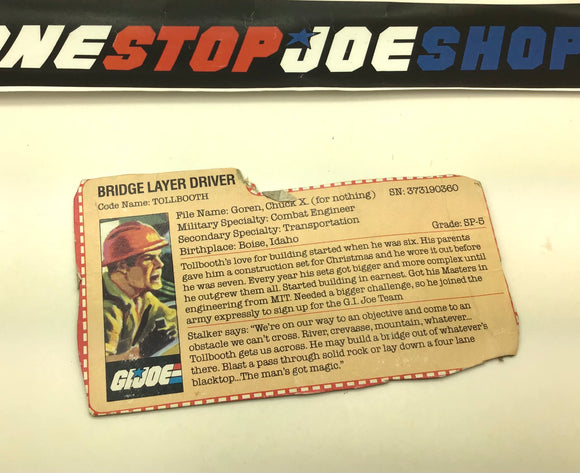 1985 VINTAGE ARAH TOLLBOOTH V1 FILE CARD (g)