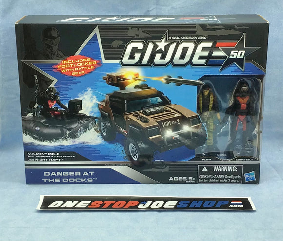 2014 SDCC 50TH ANNIVERSARY G.I. JOE V.A.M.P. VAMP MK-II LANDING RAFT W/ FLINT & EEL TRU EXCLUSIVE DANGER AT THE DOCKS PACK COMIC CONVENTION EXCLUSIVE NEW SEALED