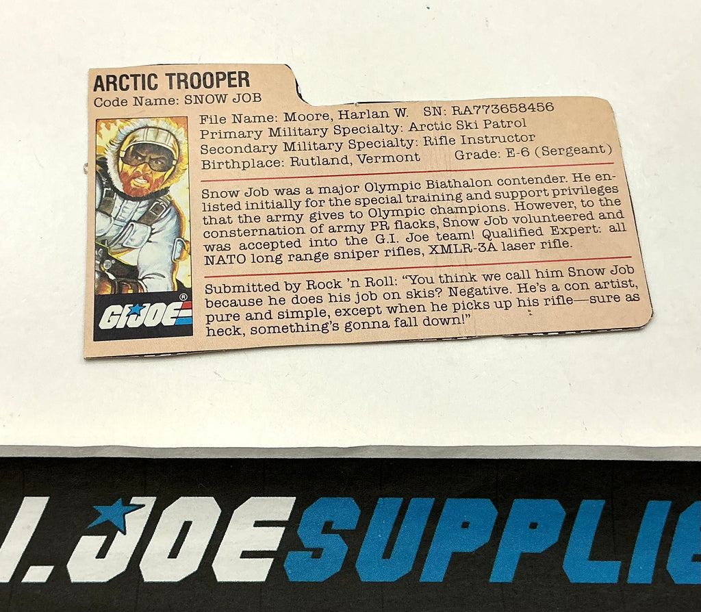 1983 VINTAGE ARAH G.I. JOE SNOW JOB V1 FILE CARD (h)