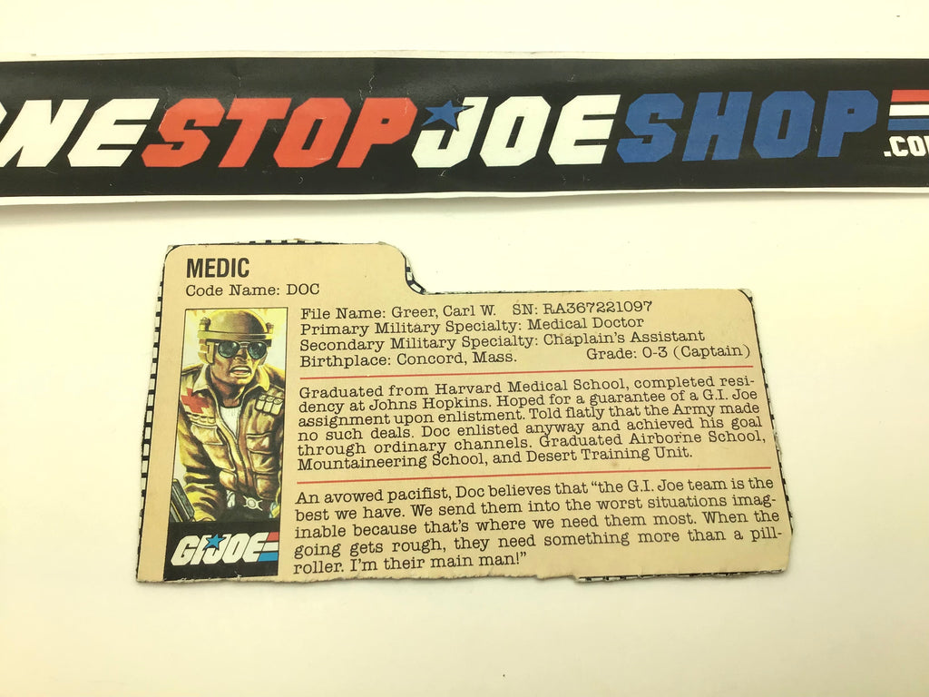 1983 VINTAGE ARAH G.I. JOE DOC V1 FILE CARD (k)