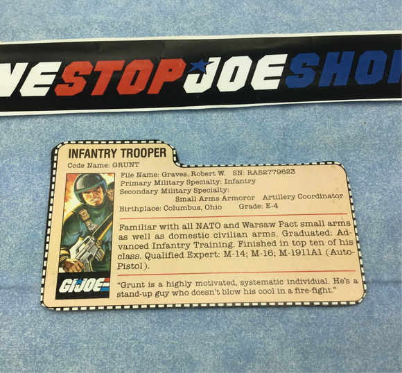 1982-83 VINTAGE ARAH G.I. JOE GRUNT V1.5 FILE CARD (b)