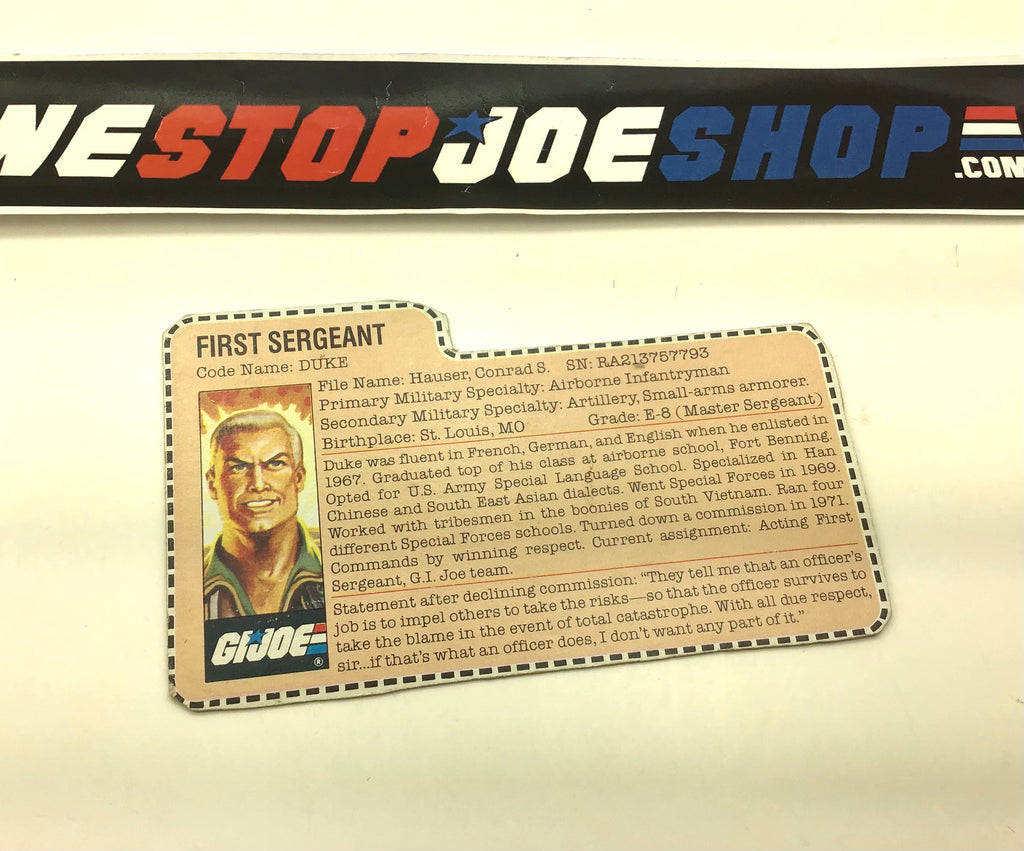 1983 VINTAGE ARAH G.I. JOE DUKE V1 MAIL IN FILE CARD (f)