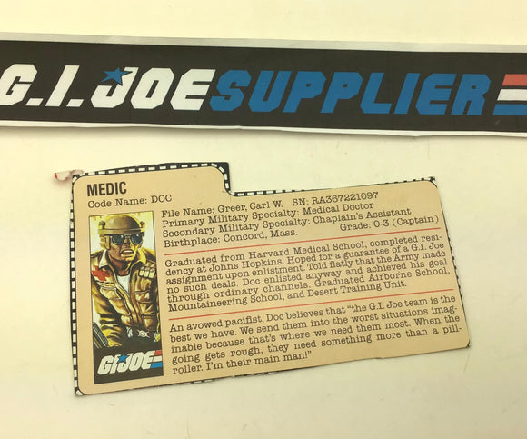 1983 VINTAGE ARAH G.I. JOE DOC V1 FILE CARD (j)