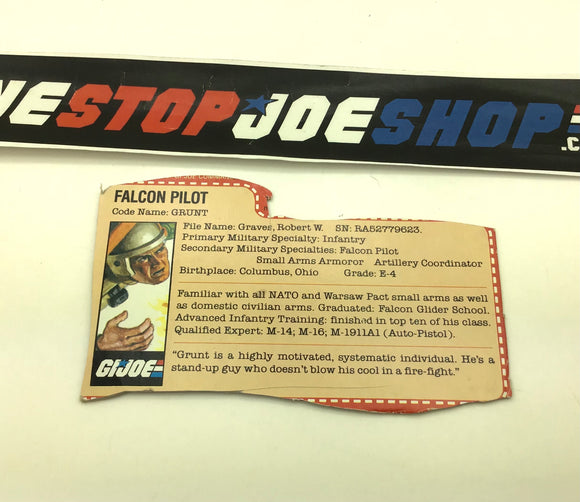 1983 VINTAGE ARAH G.I. JOE GRUNT V2 FILE CARD (c)