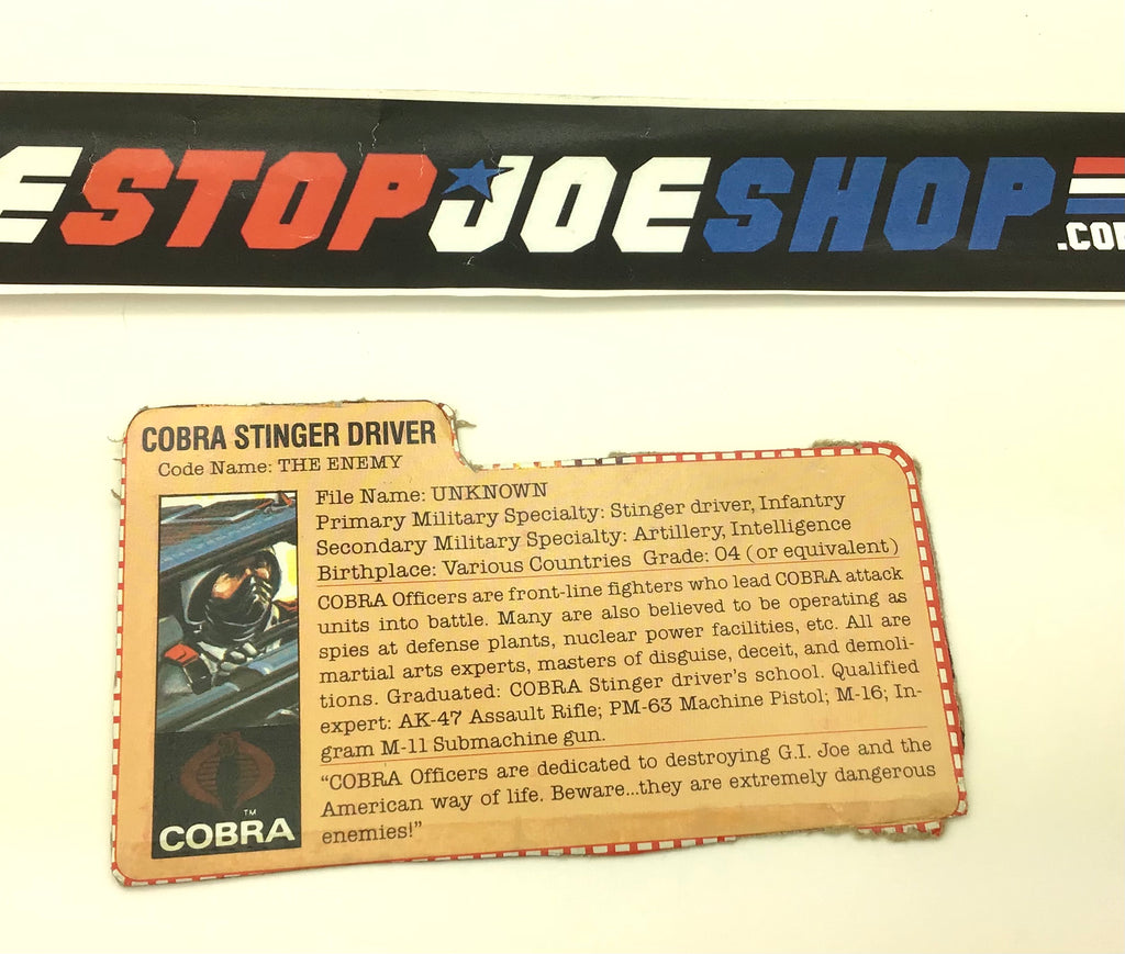 1984 VINTAGE ARAH STINGER DRIVER V1 FILE CARD (k)