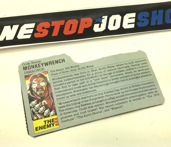 1986 VINTAGE ARAH MONKEYWRENCH V1 SLAUGHTER OFFER FILE CARD (e)