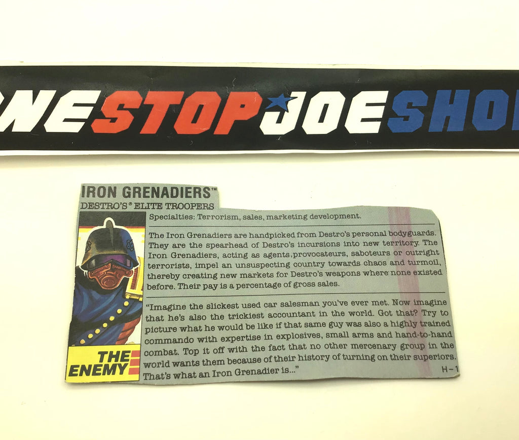 1988 VINTAGE ARAH IRON GRENADIERS V1 FILE CARD (p)