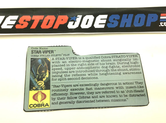 1988 VINTAGE ARAH STAR VIPER V1 FILE CARD