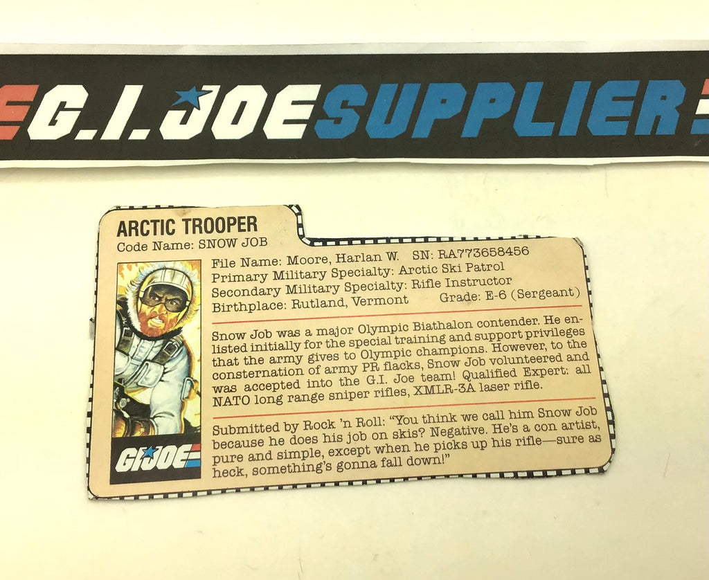 1983 VINTAGE ARAH G.I. JOE SNOW JOB V1 FILE CARD (f)