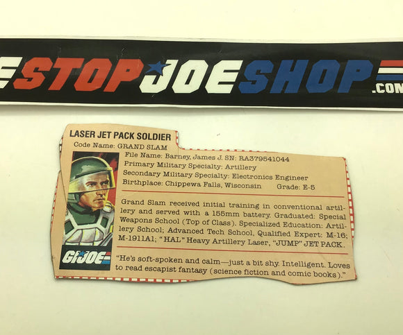 1983 VINTAGE ARAH G.I. JOE GRAND SLAM V2 FILE CARD
