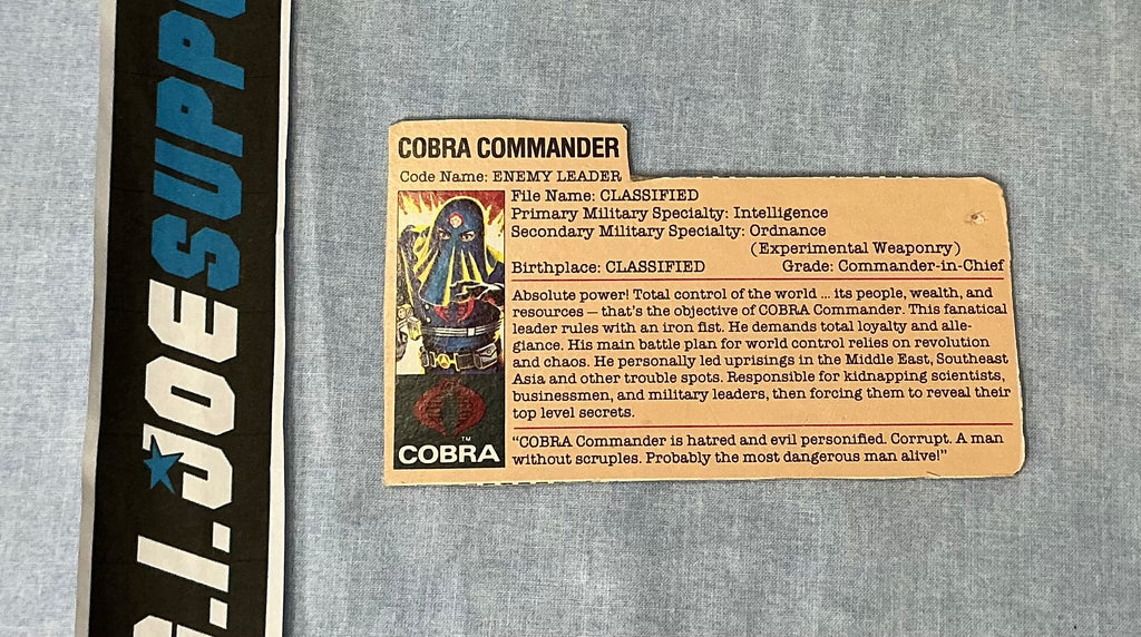 1984 VINTAGE ARAH COBRA COMMANDER V2 FILE CARD (n)