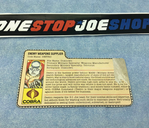 1983 VINTAGE ARAH COBRA DESTRO V1 FILE CARD (m)