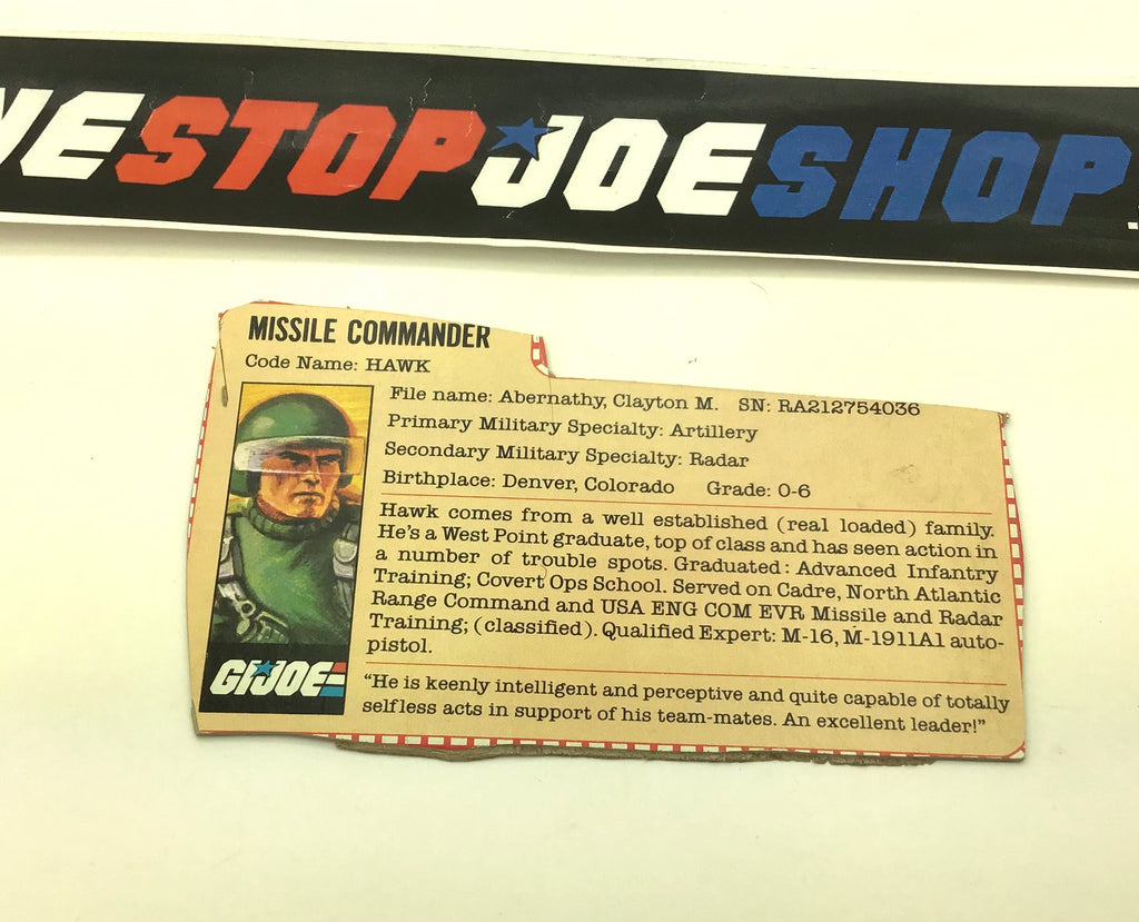 1982-83 VINTAGE ARAH G.I. JOE HAWK V1 FILE CARD (c)