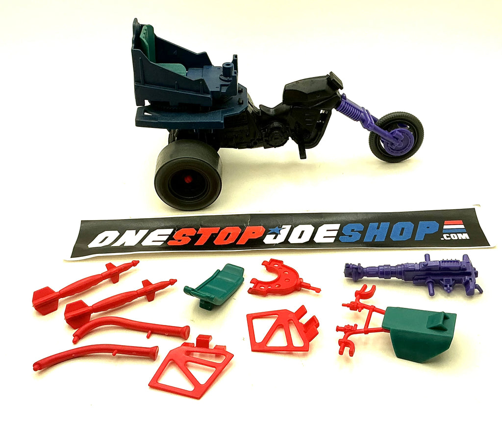 1987 VINTAGE ARAH G.I. JOE COBRA DREADNOK TRI-CYCLE VEHICLE LOOSE 100% COMPLETE W/ UNUSED DECAL SHEET + BLUEPRINTS
