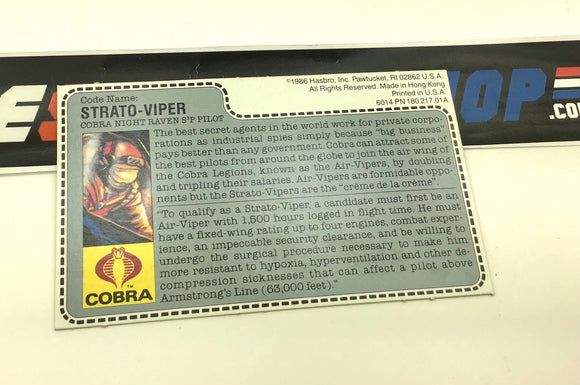 1986 VINTAGE ARAH STRATO-VIPER V1 BROWN BACK UNCUT FILE CARD (b)