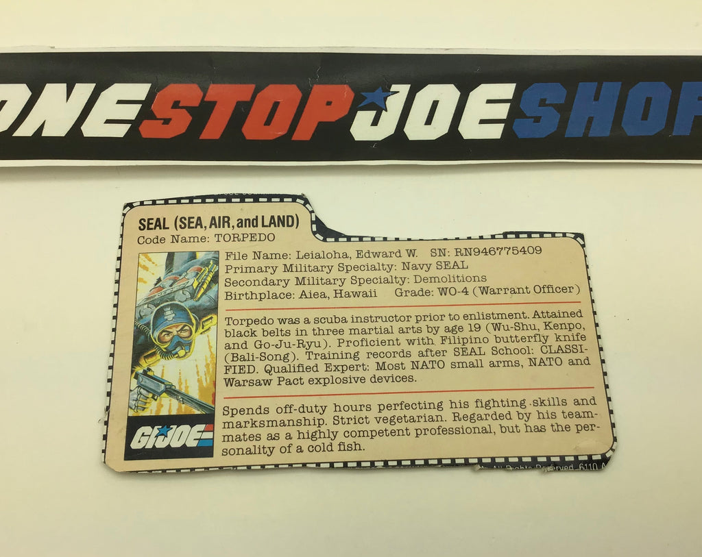 1983 VINTAGE ARAH G.I. JOE TORPEDO V1 FILE CARD (p)