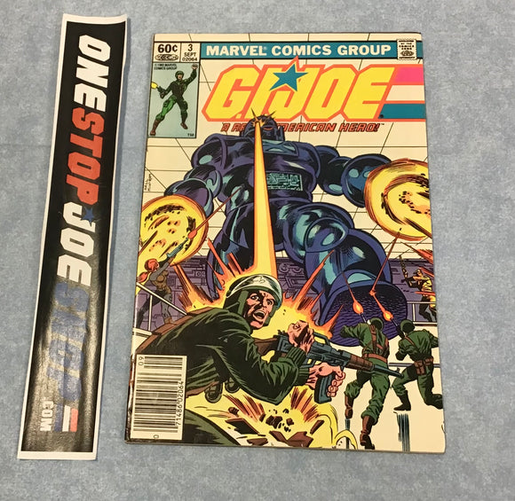 MARVEL COMICS G.I. JOE A REAL AMERICAN HERO ISSUE #3 COMIC BOOK SEPTEMBER 1982 1ST PRINT NEWSSTAND EDITION