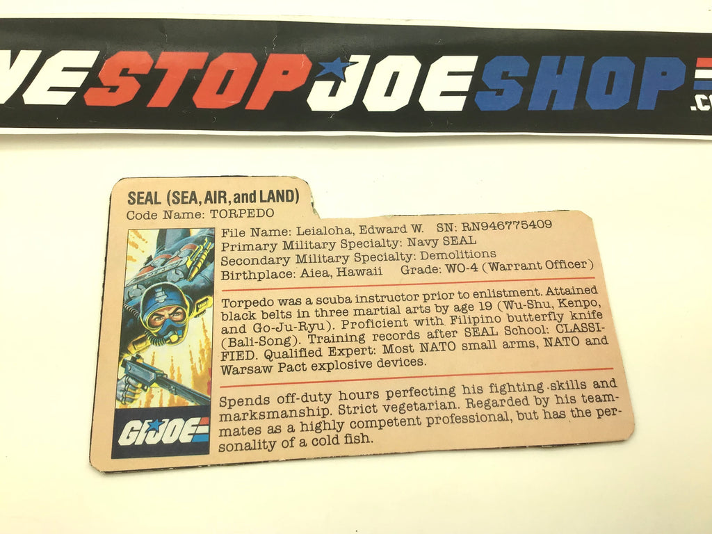 1983 VINTAGE ARAH G.I. JOE TORPEDO V1 FILE CARD (q)
