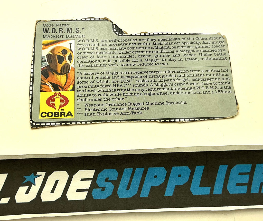 1987 VINTAGE ARAH W.O.R.M.S. WORMS V1 FILE CARD (f)