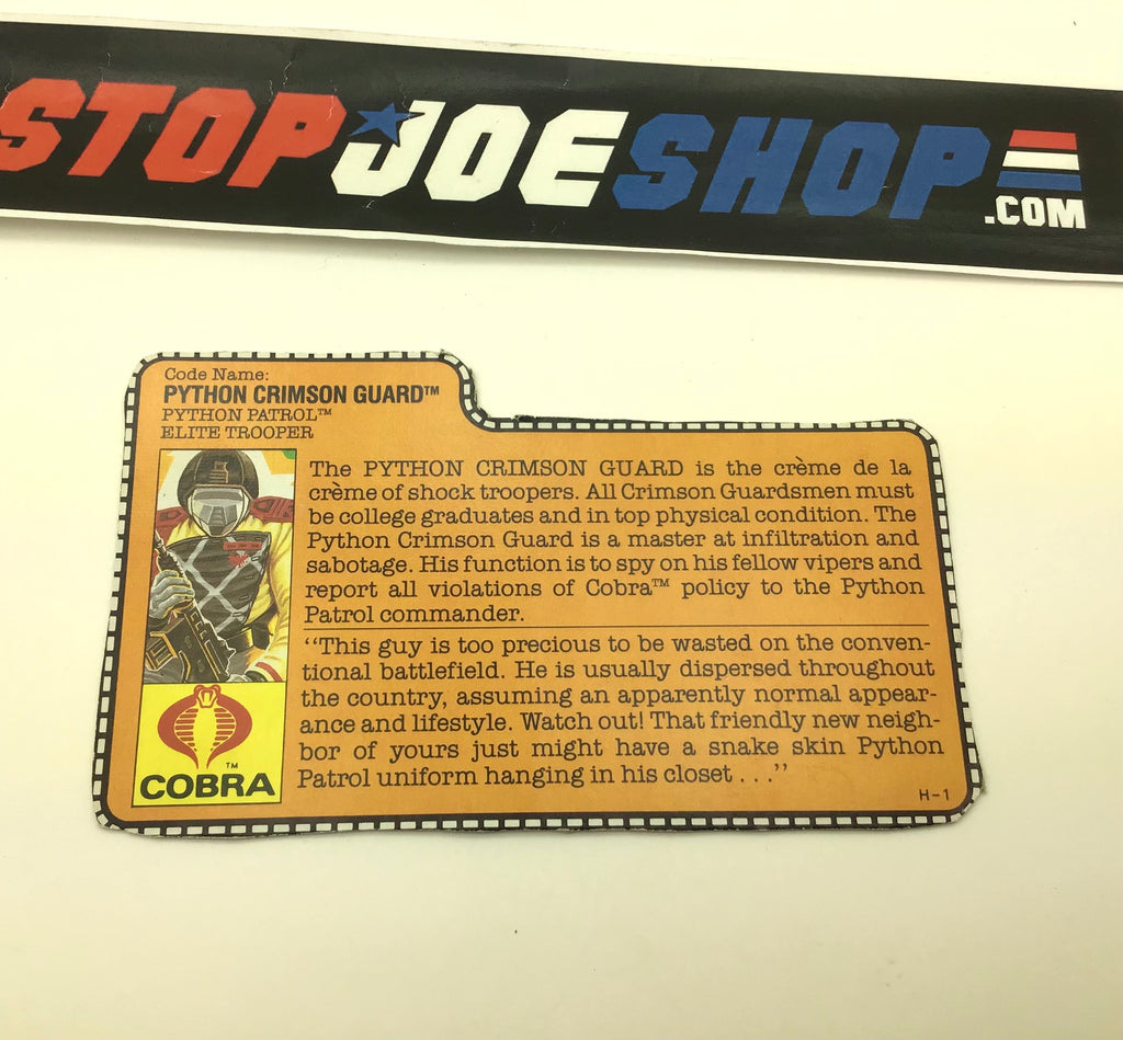 1989 VINTAGE ARAH PYTHON CRIMSON GUARD V2 FILE CARD