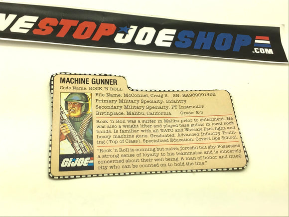 1982-83 VINTAGE ARAH G.I. JOE ROCK N ROLL V1.5 FILE CARD