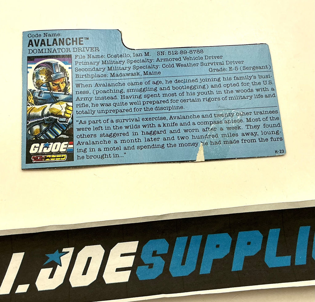 1987 VINTAGE ARAH AVALANCHE V1 BATTLE FORCE 2000 FILE CARD (b)