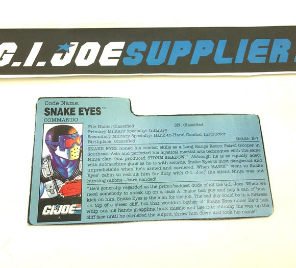 1991 VINTAGE ARAH G.I. JOE SNAKE EYES V4 FILE CARD