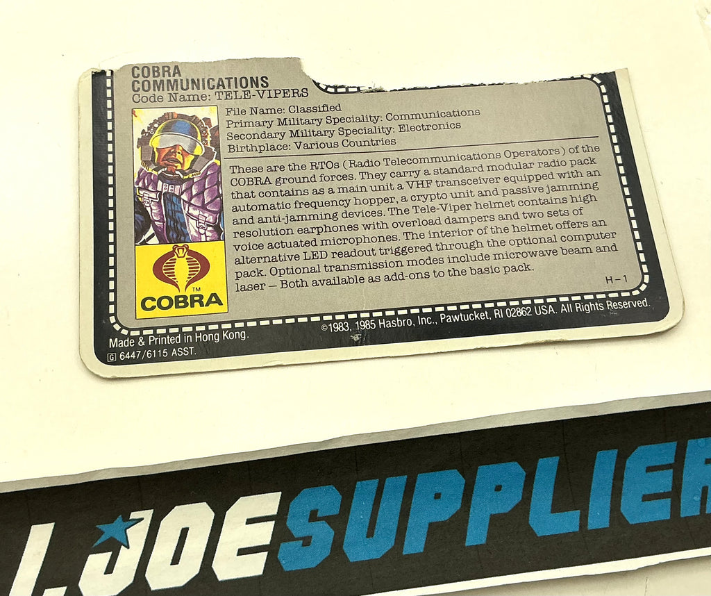 1985 VINTAGE ARAH TELE-VIPERS V1 BODY TRANSFER OFFER FILE CARD GRAY (c)