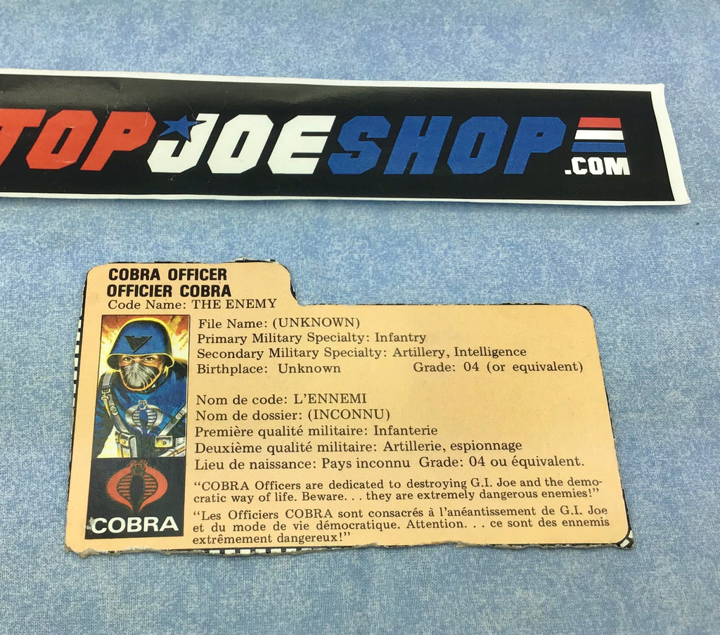 1982 VINTAGE ARAH COBRA OFFICER V1 FRENCH CANADIAN FILE CARD (a)