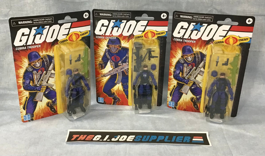2021 RETRO LINE G.I. JOE 2 x COBRA ENEMY TROOPER V21 + 1 x COBRA OFFICER V14 WAVE 5 ARMY BUILDER LOT WAL-MART EXCLUSIVE NEW SEALED BLEMISHED