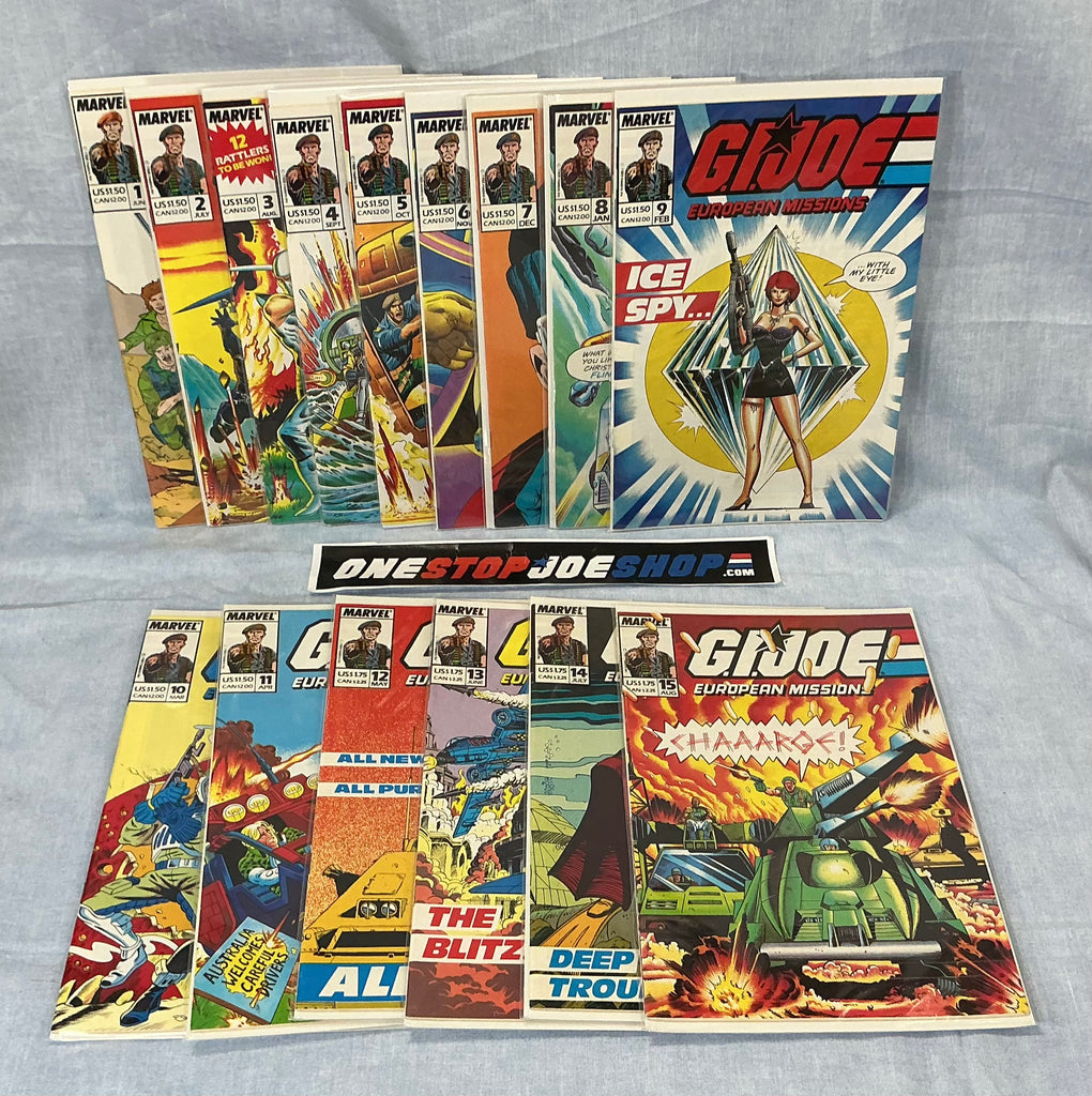 MARVEL COMICS G.I. JOE EUROPEAN MISSIONS (1988-1989) ISSUES #1-15 COMPLETE SERIES SET COMIC BOOK BUNDLE (c)