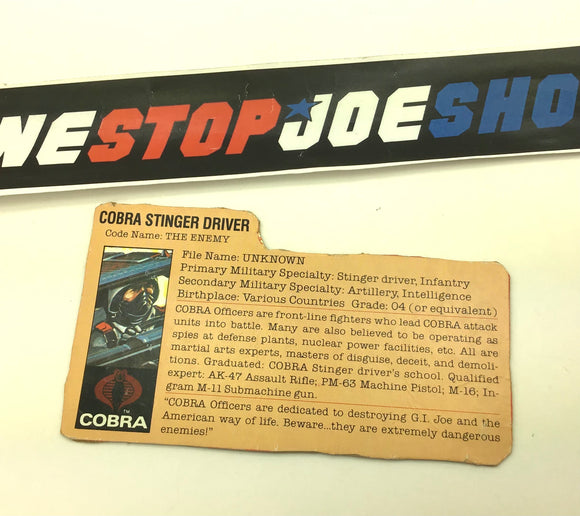 1984 VINTAGE ARAH STINGER DRIVER V1 FILE CARD (l)