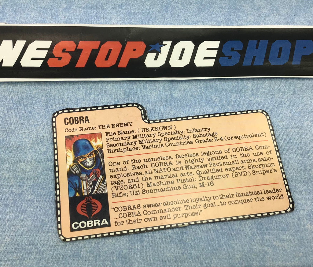 1982 1983 VINTAGE ARAH COBRA TROOPER THE ENEMY V1.5 FILE CARD (h)