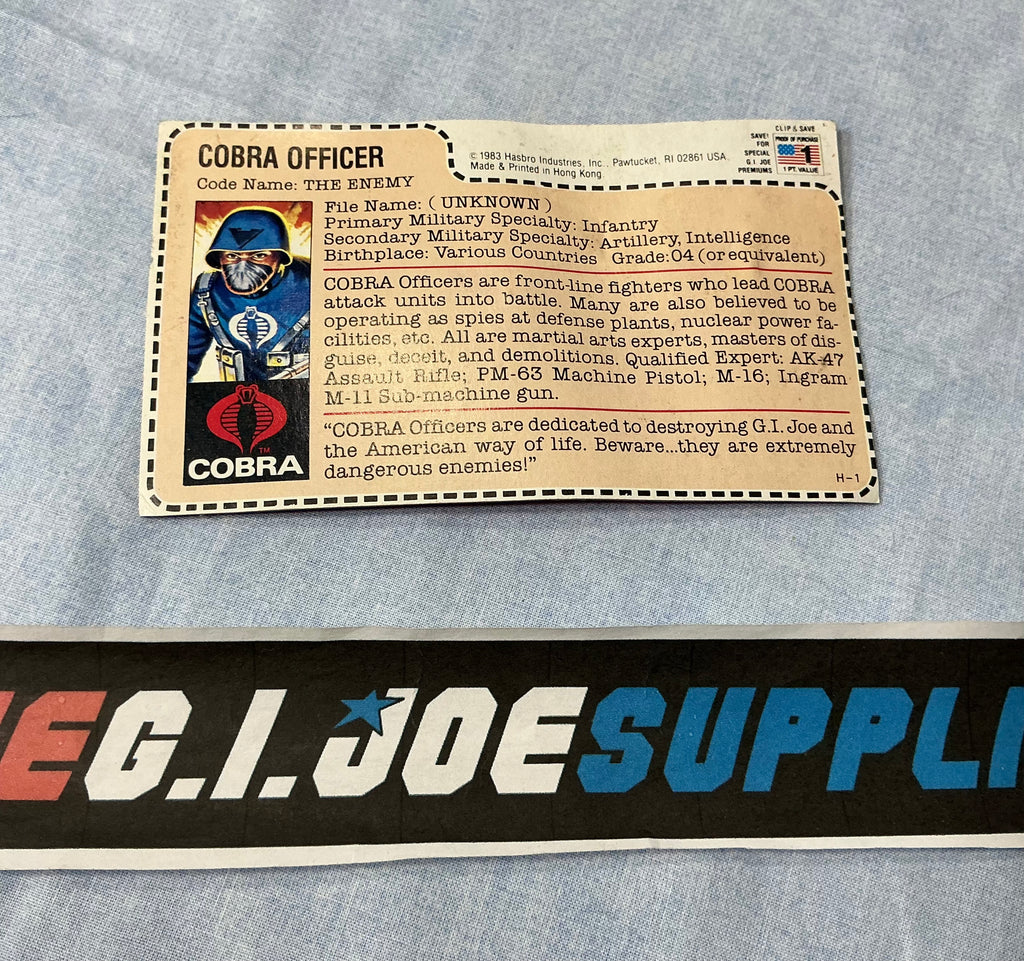 1982-83 VINTAGE ARAH COBRA OFFICER V1.5 JC PENNY MAIL AWAY RED BACK FILE CARD UNCUT FLAG POINT