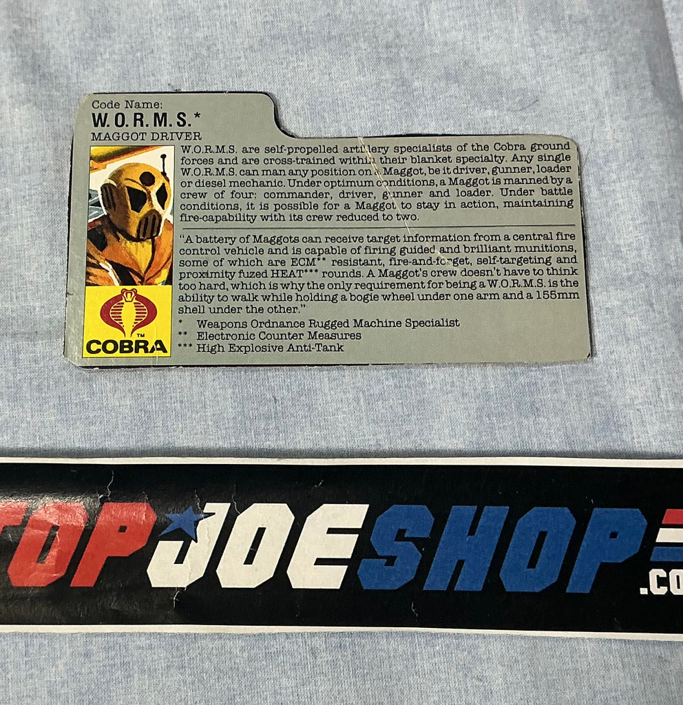 1987 VINTAGE ARAH W.O.R.M.S. WORMS V1 FILE CARD (f)
