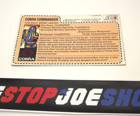 1984 VINTAGE ARAH COBRA COMMANDER V2 FILE CARD (b)