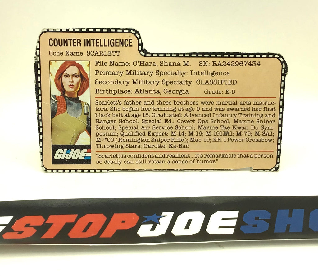 1982 VINTAGE ARAH G.I. JOE SCARLETT V1 FILE CARD (f)