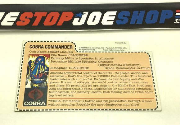 1984 VINTAGE ARAH COBRA COMMANDER V2 FILE CARD (c)
