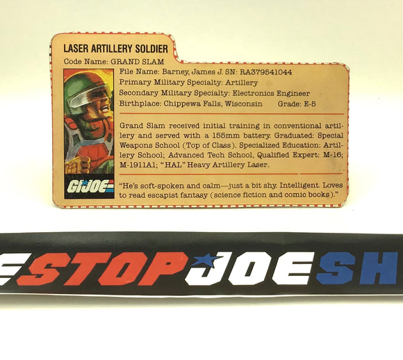 1982 1983 VINTAGE ARAH G.I. JOE GRAND SLAM V1 FILE CARD (e)