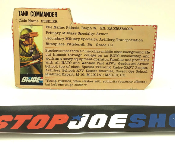 1982 1983 VINTAGE ARAH G.I. JOE STEELER V1 FILE CARD (e)